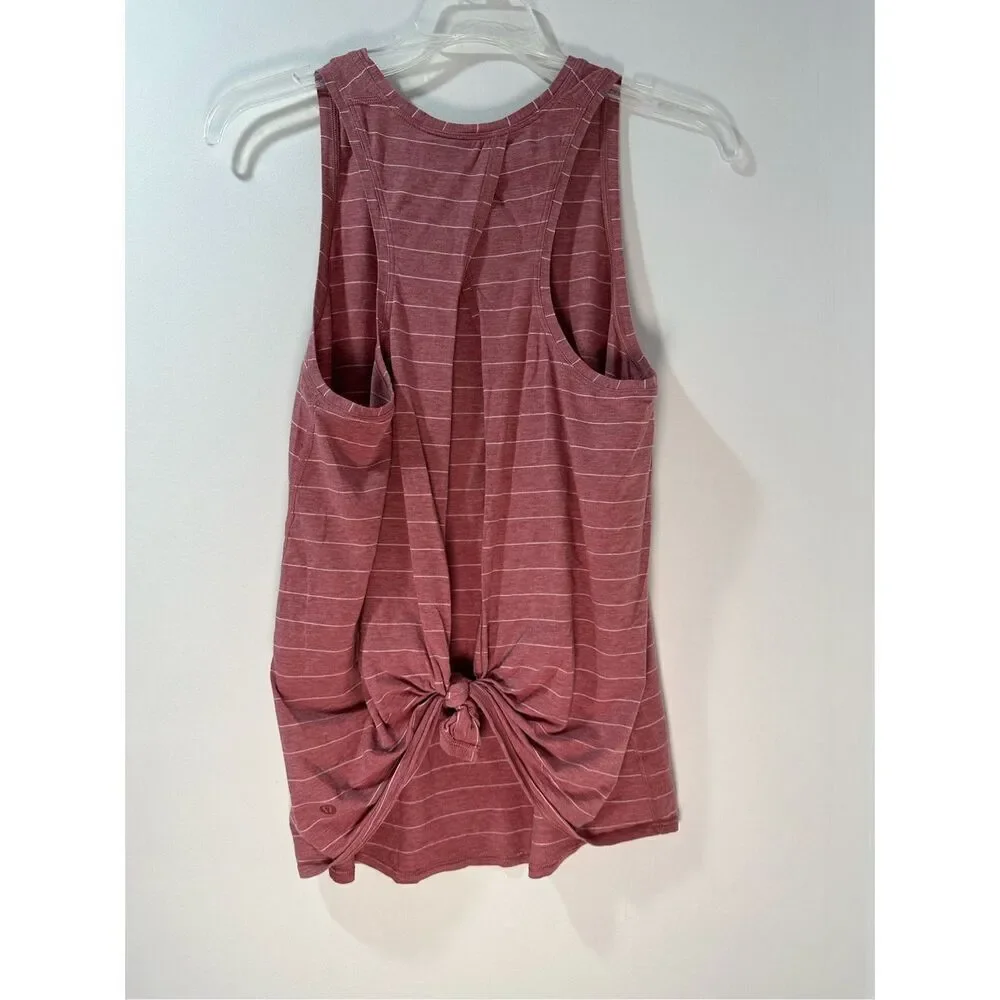 Lululemon All Tied Up deep pink & white striped open back tank size 8 #24-1780 - Picture 2 of 3